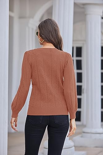 Image of GRACE KARIN Fall Sweaters for Women 2026 Puff Long Sleeve Crewneck Dressy Casual Tops Crochet Hollow Out Cute Pullover Blouse