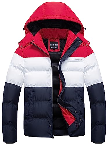 CREATMO US Herren-Puffer-Jacke, wasserdichter, warmer Parka für Winter, dicker Skimantel, 3XL