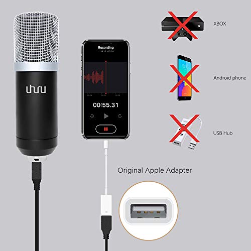 UHURU Microfono Podcast, USB per PC Kit Microfono a Condensatore Professionale 192Khz/24 Bit con Supporto da Scrivania, Filtro Pod Compatibile con PC, Laptop, Canto,Youtube,Casa Streaming,Gaming