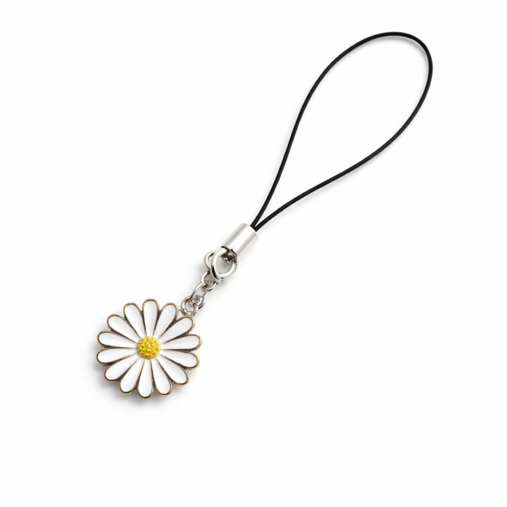 Cute Daisy Flower Phone Charm Strap for Mobile | White Enamel Floral Pendant | Anti-Lost Wrist Strap | Aesthetic Phone Accessory for Girls & Women-image-34