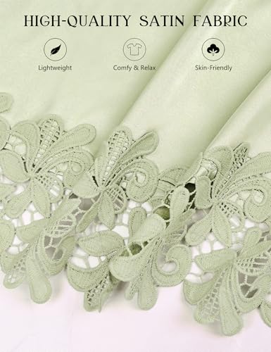 Image of EPLAZA Bride Robe for Wedding Day Set Bridal Robe Lace Trim Silky Embroidery Satin Kimono for Bridal Party