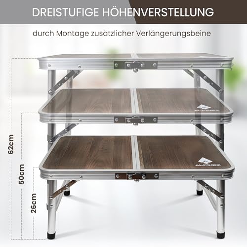 ALPINEZ 60x40 Campingtisch klappbar höhenverstellbar | Beistelltisch Outdoor Klapptisch Camping Tisch klein | Balkon Grilltisch Picknicktisch | Kompakt & Leicht – Bild 4