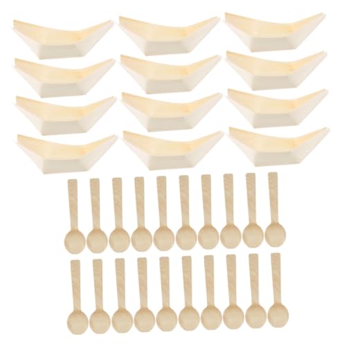 Platos desechables forma barco de sushi madera 3 pulg 100 pcs miniatura 1