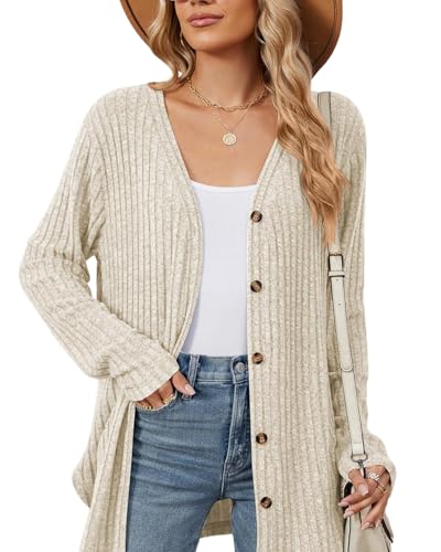 Atxnn Gilet Femme Cardigan Long en Tricot pour Femme Veste de Pull Chic et Elégante avec Boutons Hiver Casual Cardigan