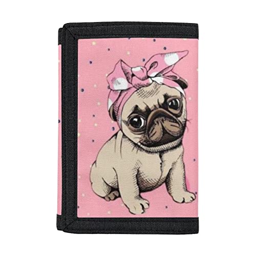 SEANATIVE Portafoglio per ragazzi bambini viaggio sport RFID blocco portafoglio trifold portamonete con finestra ID, Bulldog francese., Taglia unica, Francese