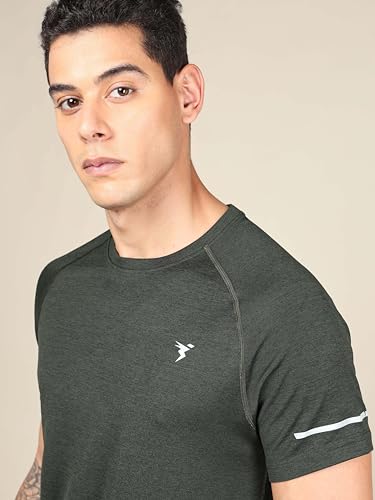Image of TECHNOSPORT Men's Melange Slim Fit Round Neck T-Shirt Double Cool Raglan Sleeve Slip On Polyester for Gym Running Workout UPF50+ Anti Odour