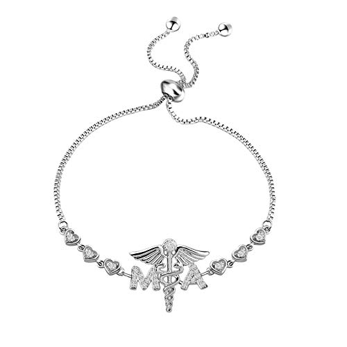 Image of Medical Assistant Bracelet MA Charm Adjustable Bracelet Nurse Graduation Gift MA Caduceus Medical Charm Jewelry