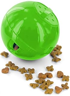 PetSafe SlimCat Food-Dispensing Cat Toy Green, Treat Toy, Interactive Food Dispenser, Activity Snack Ball for Cats of All Ages,Medium