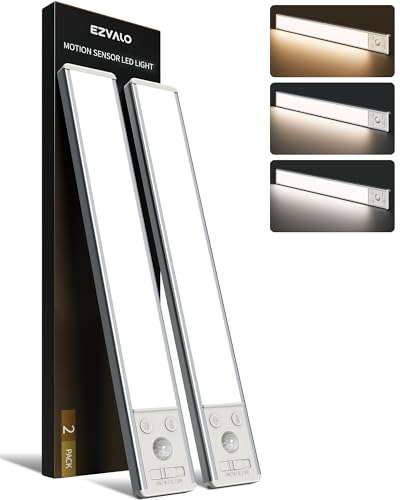 Image of EZVALO Under Cabinet Lighting, 3500mAh Rechargeable Motion Sensor Light Indoor, 3 Color Temps, 5-Level Dimmable Magnetic Wireless Closet Lights for Kitchen, Pantry, Stairs (2 Pack)
