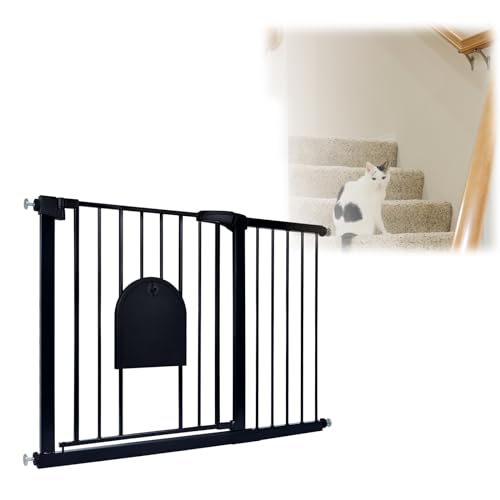 VA-Cerulean Treppenschutzgitter ohne Bohren, mit Türe für Hunde und Katzen, Türschutzgitter zum Klemmen Beidseitig Schwenkbar Selbstschließend Absperrgitter Ausziehbar Breit 105-115 cm Schwarz