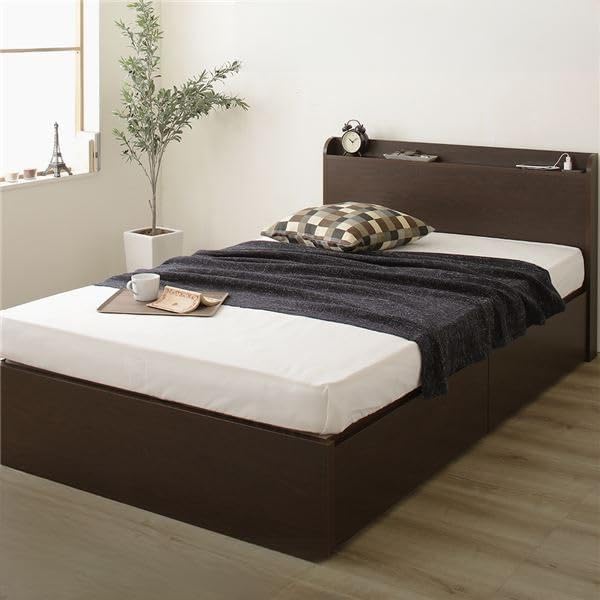 お客様組み立て〕薄型宮付き 頑丈ボックス収納 ベッド セミダブル