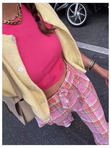 Image of SHENHE Women's Y2K Short Sleeve Cardigan Button Down Knitted Lightweight Cropped Cardigan Sweater Yellow Medium