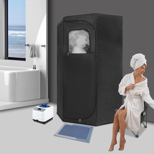 Gdetnysty Tente de sauna personnel portable avec vapeur de 1350 W, 9 niveaux de chauffage, réservoir d'eau de 3 l, minuterie numérique, chaise pliante, sac pour la détente, le bien-être, la maison
