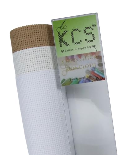 Image of KCS 3 pc of 15 inch x 18 inch(38cmx45cm) 14 Count Cross Stitch Cotton Aida Cloth Needlework Rolled Fabric Box,14CT,White+Antique White+Khaki