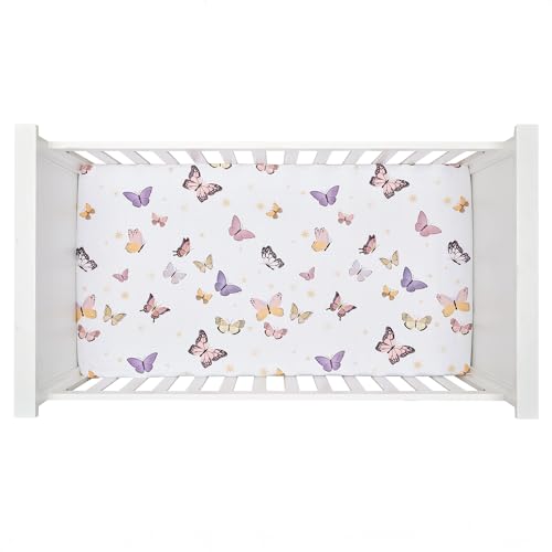 Image of Lambs & Ivy Butterfly Dreams Breathable 100% Cotton Fitted Baby Crib Sheet
