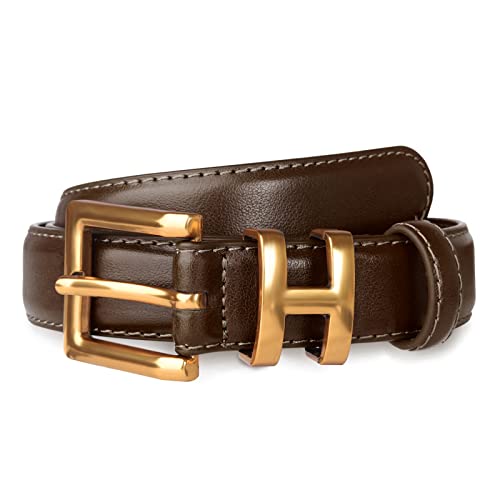 Image of Women's Fashion Classic Metal Buckle Leather Belt with Jeans Dress
