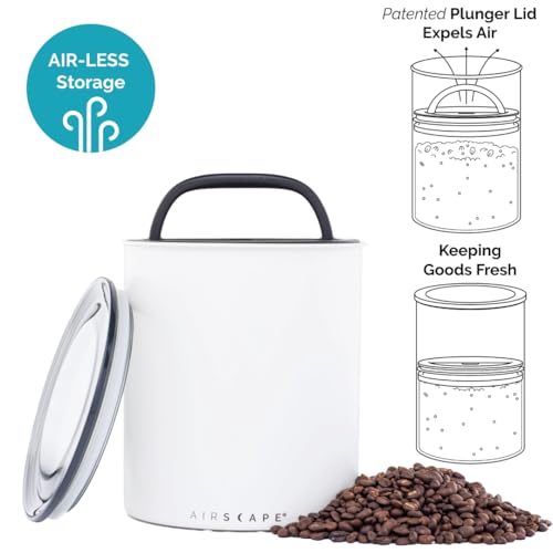 Image of Airscape Coffee Storage Canister (2.5 lb Dry Beans) - Big Kilo Size Canister with Patented CO2 Releasing Airtight Lid Pushes Air Out to Preserve Food Freshness - Matte Finish Food Container (White)