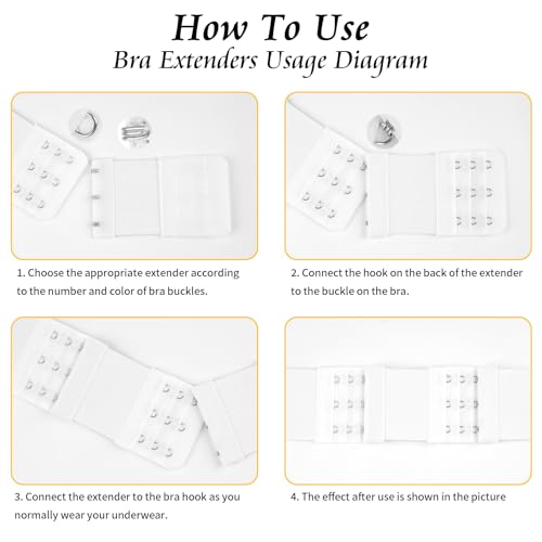 Image of PEASUG 12 PCS Bra Extenders 2 Hook / 3 Hook / 4 Hook Elastic Extension Strap Plus Size, Comfortable Soft Stretchy Bra Extension Strap (White)