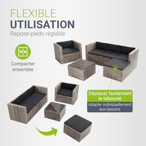 Salon de jardin Punta Cana 4 pcs coussins 5 cm Juskys