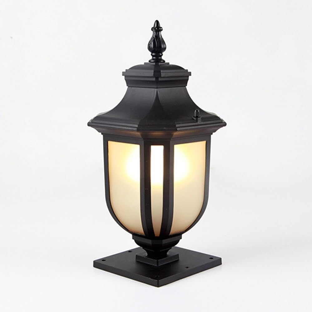QUSYZD Outdoor Post Lights Villa Courtyard Post Cap Light E27 Garden Post Pedestal Lamp Vintage Exterior Waterproof Gate Bollard Pillar Light Aluminum Housing,