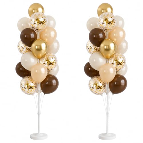 Image of Hiins Balloon Column Kit Set of 2 With Balloons Included - with Base,Pole,Balloon Tower Backdrop Decoration for Wedding, Baby Shower,Birthday Party,Bachelorette Parties (3xCoffee Brown Gold)