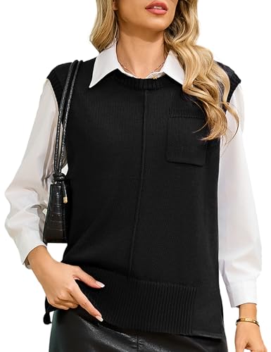Totatuit Women's Crew Neck Sleeveless Sweater Vest with Pockets 2025 Trendy Ribbed Knit Casual Pullover Tank Tops S-XXL Black Totatuit Women's Crew Neck Sleeveless Sweater Vest with Pockets 2025 Trendy Ribbed Knit Casual Pullover Tank Tops S-XXL Black