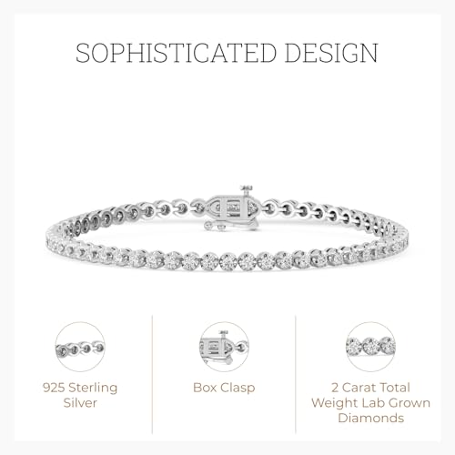 GILDED 2-3 Carat Round Lab Grown Diamond Diamond Tennis Bracelets for Women | Sterling Silver Bracelet | Fine Jewelry for Her | Timeless Design | Gift Box Included2