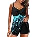 KAMEIMEI Tankini Top da donna push up taglie grandi set stampa cintura da spiaggia altamente regolabile da donna costume da bagno tankini due tuta floreale costume da bagno a spalla bilancia, Blu, XXL