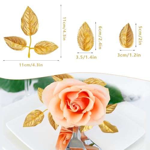 MWOOT 50Pcs Artificial Rose Leaves Gold - Image 2