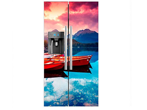 Vinilo Frigorífico Americano Embarcadero Lago | 90x180cm | Varias Medidas | Pegatinas de Nevera Económicas y Elegantes | Vinilo Nevera