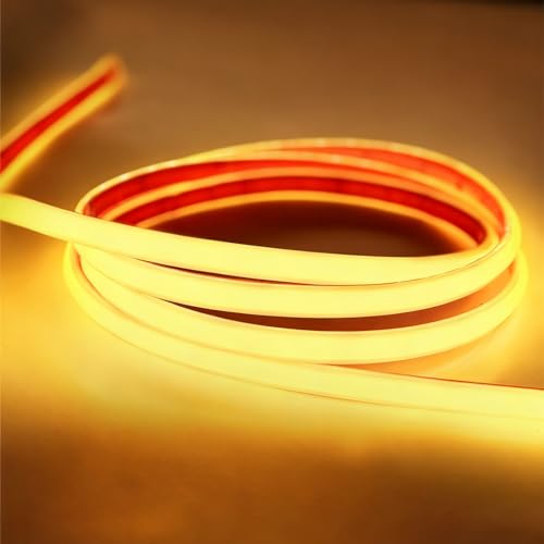 FM2018XSL LED Light Strip, 24V Cold/Warm Light Self-Adhesive Waterproof Silicone Flexible Rope Neon LED Strip, for Swimming Pool/Stair Indoor Outdoor Home Decor(Warm Light,10M)