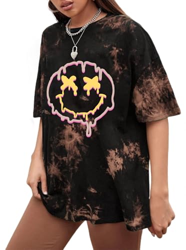Image of Remidoo Women's Casual Oversized T Shirt Short Sleeve Graphic Tee Letter Tie Dye Shirts