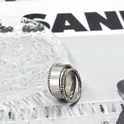 Stainless Steel 3PCS Cubic Zirconia Stackable Band Rings Round Cut Engagement Promise Ring Set4