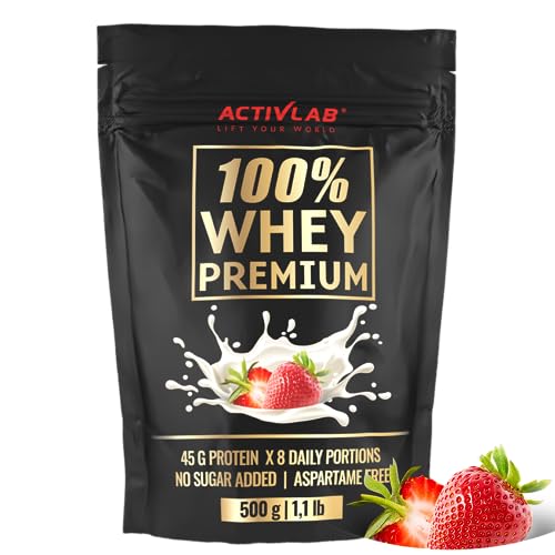 Activlab Protein Pulver - 100% Whey Protein Molkenprotein WPC - 6,9 g BCAA - Muskelaufbau - 500 g Erdbeere Premium