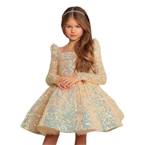 Girls Sequin Pageant Dress Short Long Sleeves Flower Girl Dress 2025 Puffy Layers Birthday Party Dress