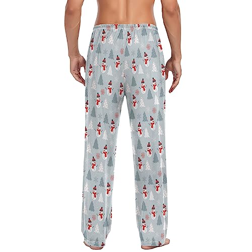 Pfrewn Mens Pajama Pants White Grey Winter Cute Snowman Lounge Pants Straight-Fit Soft Pajama Bottoms with Pockets M2