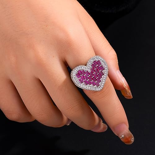Iced Out Baguette Cz Diamond Heart Ring Jewelry, All Match Bling Bling Dainty Gold Pinky Ring Party Rose Gold Love Women Luxury Jewelry2
