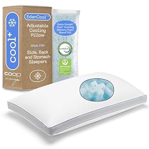 Coop Home Goods Cool+ Adjustable Pillow, Queen Size Plus Shaped Memory Foam Pillows with Cooling Gel, Back, Stomach or Side Sleeper, Neck Support for Sleeping, CertiPUR-US/GREENGUARD Gold