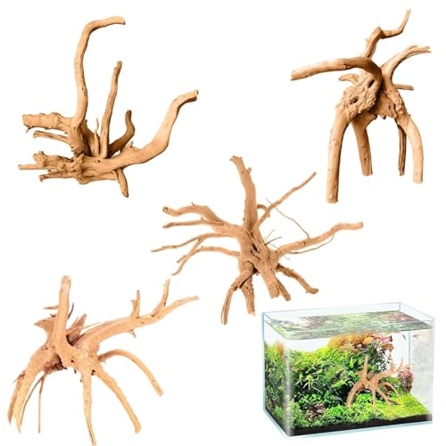 Touosy 4 Pièces Racine Aquarium Bois Flotté, Deco Aquarium Branche Decorative Bois, Forme Naturelle 15-20CM, Decoration Bâton en Flotté pour Branche...