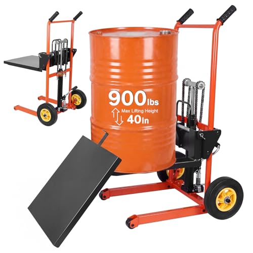 900 lb Hydraulic Material Lift Stacker, Manual Pallet Truck Dolly with Lift Table, 40" Max Lift Height, Steel Fork Platform Cart with Swivel Casters for Warehouse & Industrial Use (Orange & Black)