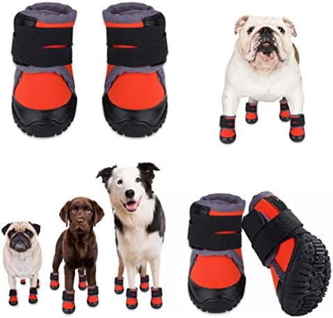 SC TECH Boots for Dogs Adjustable Dog Booties for Hot Pavement Snow Dog Hiking Boots Anti-Slip Dog Shoes for Winter Outside Dog Hiking Shoes S, M, Large Dog Boot (Orange, Size 2: 1.9" x 1.7" (W L)