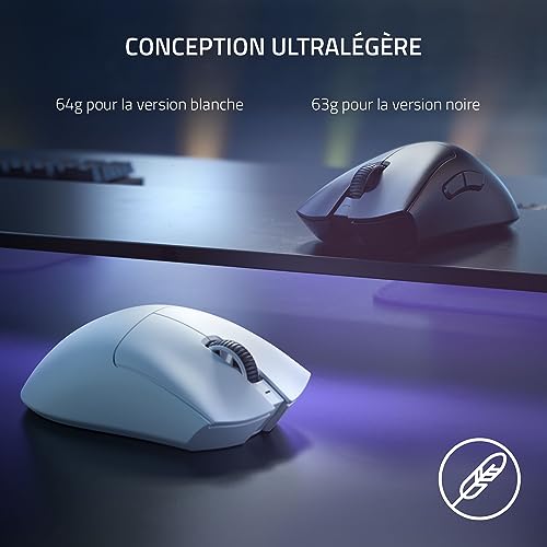 Razer DeathAdder V3 Pro - Souris Gaming Esports Ergonomique sans Fil (Design Ultra-léger de 64g, Capteur Optique Focus Pro 30K, Interrupteur de Souris Gen-3, sans Fil HyperSpeed) Blanc