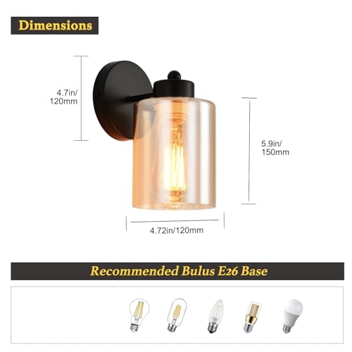 Image of Metal Sconces Wall Lighting with Clear Glass Shade,Bathroom Black Vanity Light Matte Black Wall Sconce, Matte Black Vanity Lights for Bathroom, Modern Wall Light Fixtures