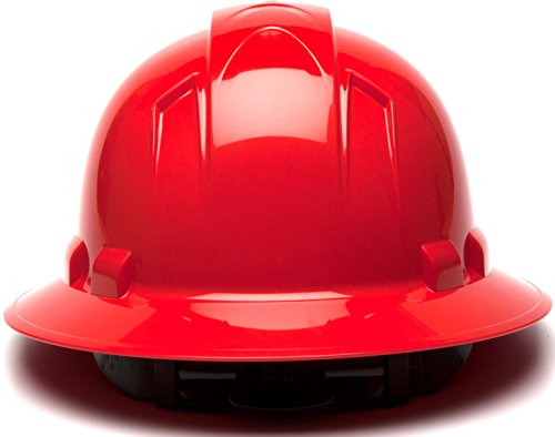Pyramex Ridgeline Full Brim Hard Hat, 4-Point Ratchet Suspension, Red #TOP3