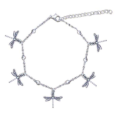 Phoenixb2c Vintage Elegant Simple Bracelet Dragonfly Shap Tassel Charm Ball Chain Bracelet Bangle Women Jewelry Gift for Friend Silver