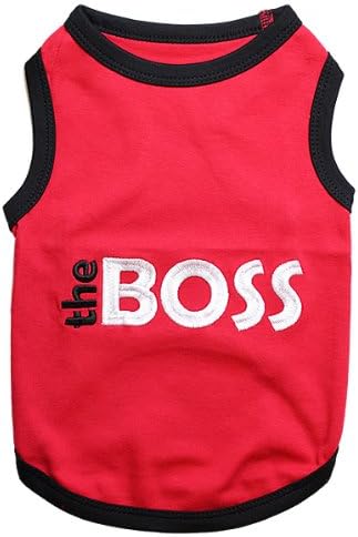 Parisian Pet Dog Cat Clothes Tee Shirts Embroidered T-Shirt The Boss, M