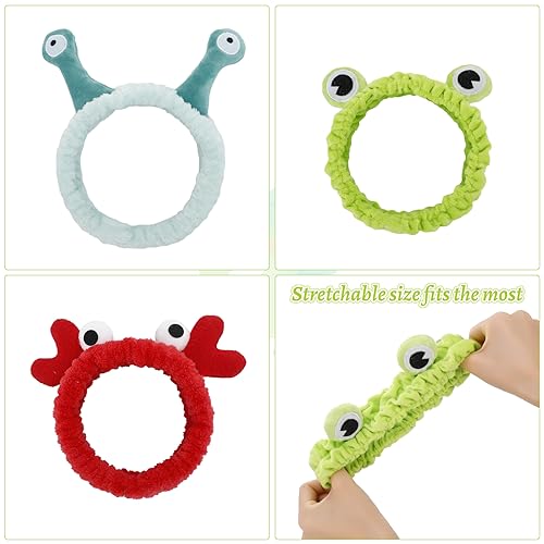 FRIUSATE 3PCS Face Wash Headband, Snail Frog Crab Hair Bands - Image 2