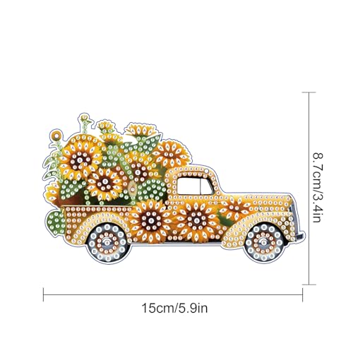 Image of AiYuanzsh Sunflower Car Diamond Painting Pendant Kit, 5D DIY Acrylic Rhinestone Diamond Art Hanging Ornament with Chain, Paint by Number Decorative Art for Wall, Home Decor Gift for Adults