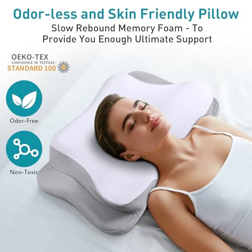Cooling Memory Foam Neck Pillow for Pain Relief - Orthopedic Support for All Sleep Positions