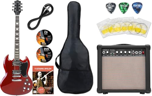 Rocktile Pro S-Red Chitarra Elettrica Heritage Starter Set + Set Accessori + Amp